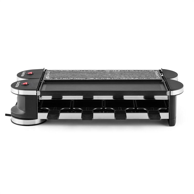 Tenderloin 50/50 Raclette-Grill 1200W 8 Personen Natursteinplatte Metallgrillplatte Naturstein / Grillplatte | 8 Raclette Pfännchen