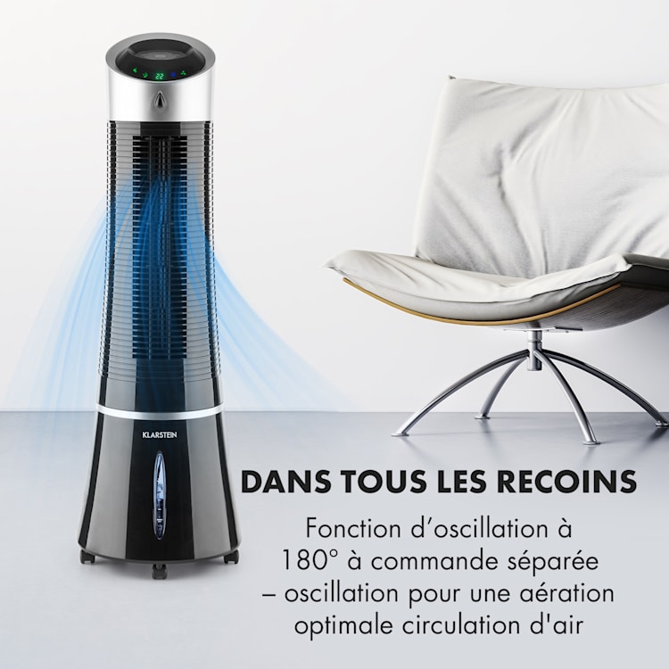 Klarstein Skyscraper Ice 4-en-1 rafraîchisseur d'air 210 m³/h 30 W oscillation gris Noir