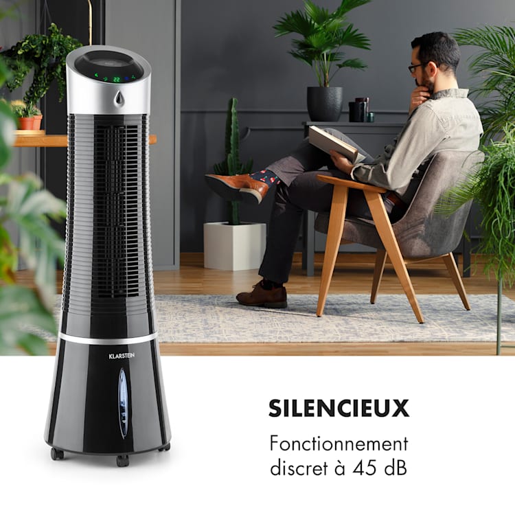 Klarstein Skyscraper Ice 4-en-1 rafraîchisseur d'air 210 m³/h 30 W oscillation gris Noir