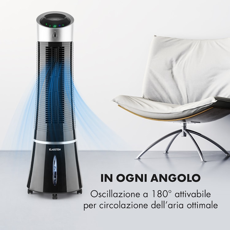 Klarstein Skyscraper Ice Raffrescatore 4in1 210 m³/h 30 W Oscillazione grigio Nero