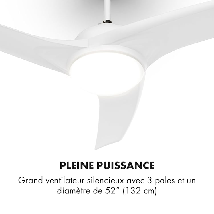 Figo ventilateur de plafond 52" 55 W plafonnier 2x42 W télécommande blanc Blanc
