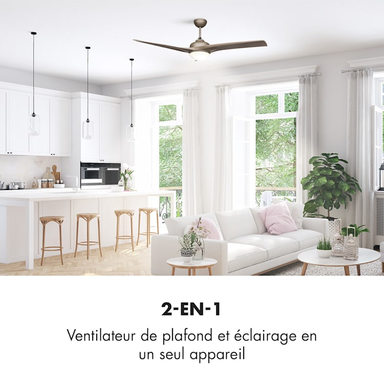 Figo ventilateur de plafond 52" 55 W plafonnier 2x42 W télécommande titane Titane
