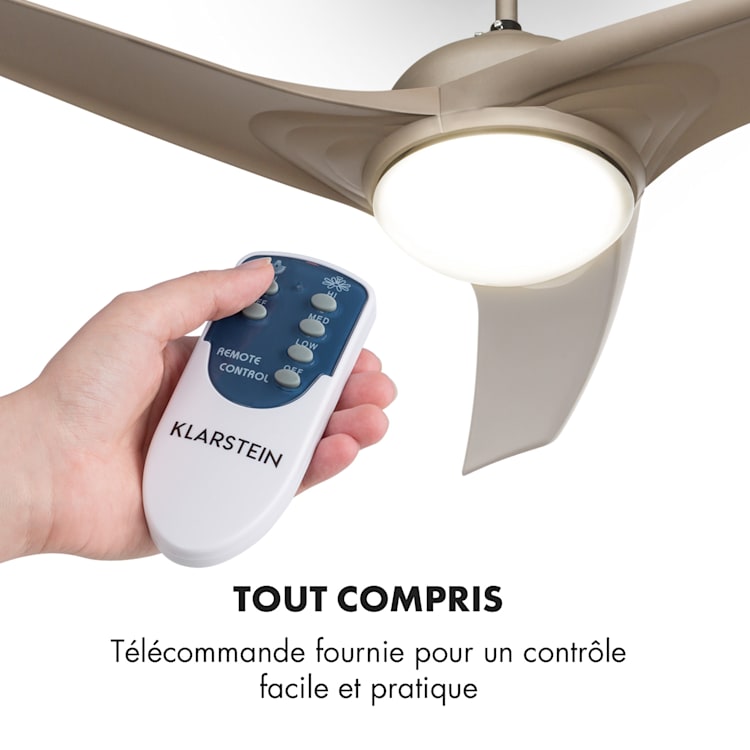 Figo ventilateur de plafond 52" 55 W plafonnier 2x42 W télécommande titane Titane