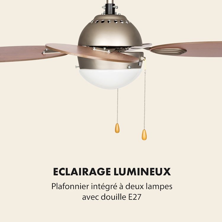 Valderama Ventilateur de plafond 2-en-1 42" 60 W plafonnier aspect cerisier Cerise
