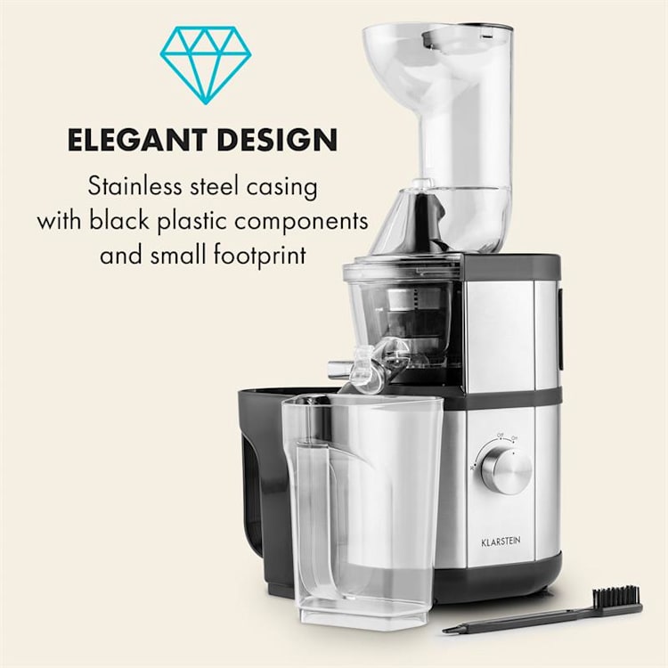 Fruitberry Slow Juicer 400W 60U/min Einfüllrohr Ø8,5cm BPA-frei Edelstahl Silber