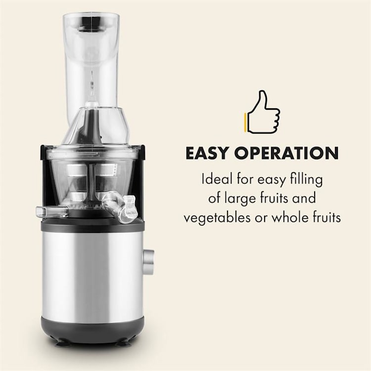 Fruitberry Slow Juicer 400W 60U/min Einfüllrohr Ø8,5cm BPA-frei Edelstahl Silber