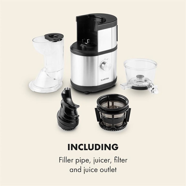 Fruitberry Slow Juicer 400W 60U/min Einfüllrohr Ø8,5cm BPA-frei Edelstahl Silber