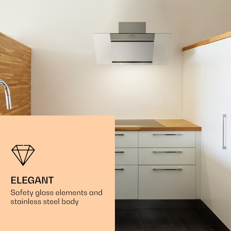 Klarstein Zola 90 Hotte de cuisine 210 W 607m³/h Cheminée 2 parties Acier inoxydable 304 Argent | 90 cm