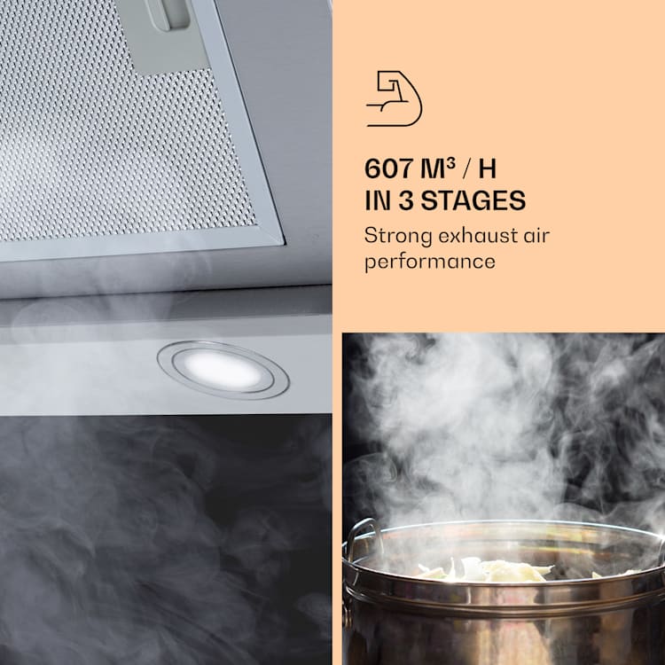 Klarstein Zola 90 Hotte de cuisine 210 W 607m³/h Cheminée 2 parties Acier inoxydable 304 Argent | 90 cm