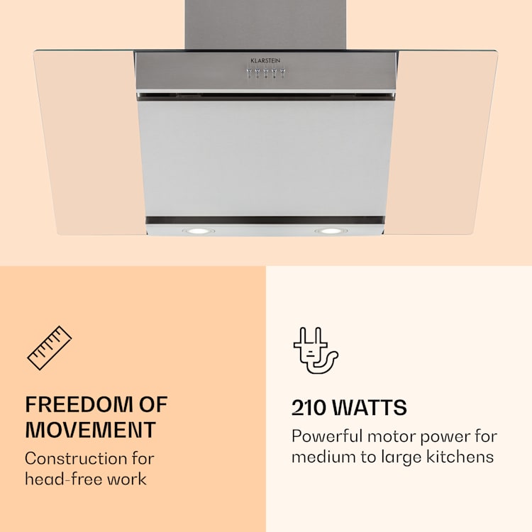 Klarstein Zola 90 Hotte de cuisine 210 W 607m³/h Cheminée 2 parties Acier inoxydable 304 Argent | 90 cm