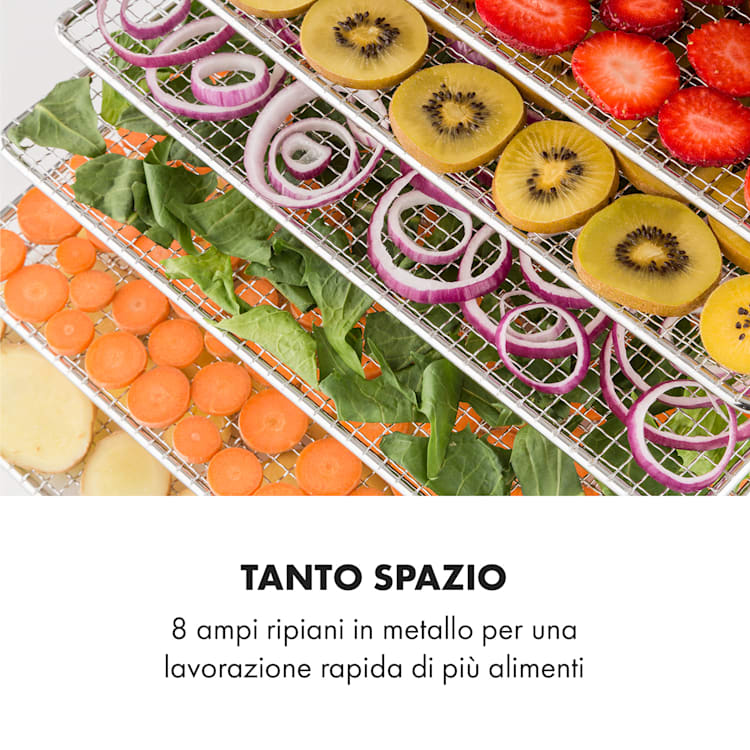 Fruit Jerky Steel 8 Essiccatore per Alimenti 630W 8 Piani Acciaio Inox 8 scomparti