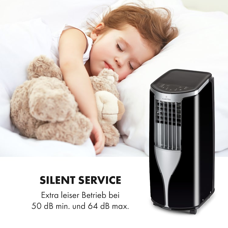 New Breeze 9 climatizzatore portatile 4 in 1, 9.000 BTU / 2,6 kW, CEE A, ruote, funzione timer Argento / Nero