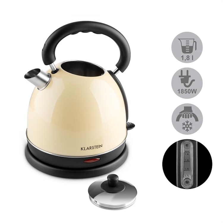 KLARSTEIN TEATIME, KREM, 1,8 L, 2200 W, VODNI KUHALNIK, ČAJNIK, NERJAVEČE JEKLO Krem