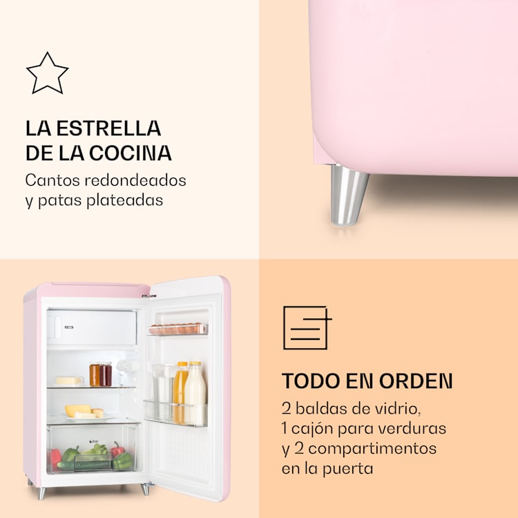 Nevera retro PopArt 118 litros, congelador: 13 litros, temperatura regulable Rosa