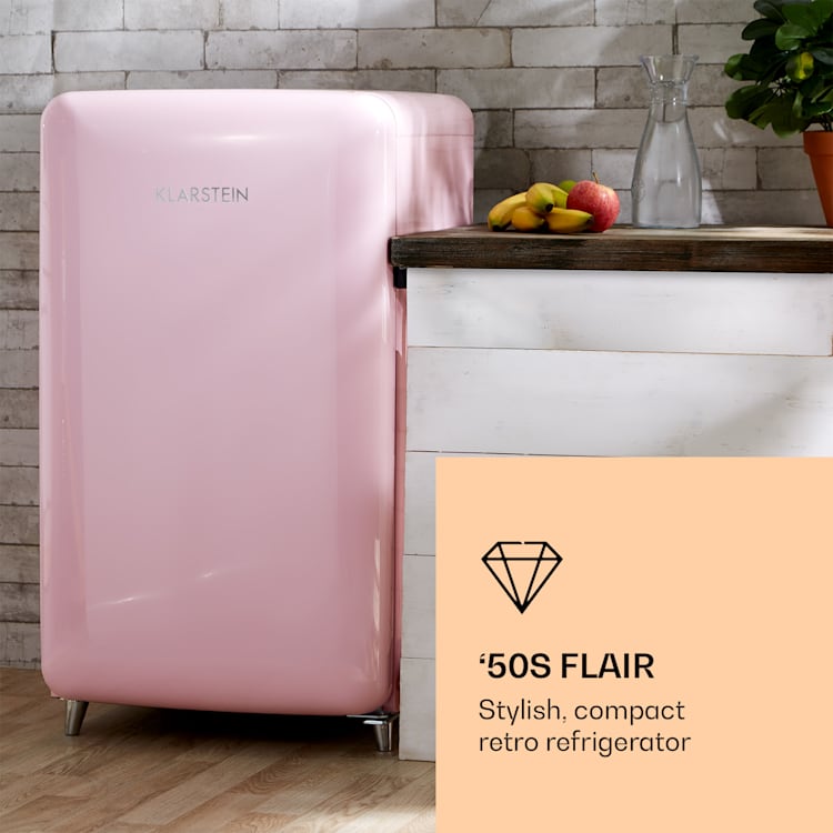 Klarstein PopArt Pink retro chladnička A ++, 108 l / 13 l mrazírenský prostor, růžová Růžová