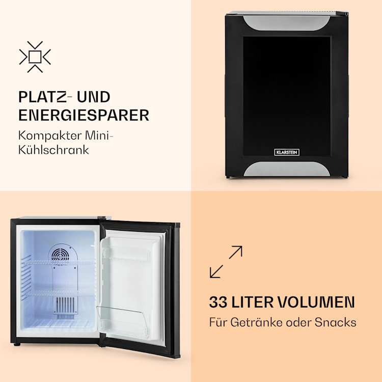 Happy Hour 33 Minibar 33L 5-15°C EEK G 25dB LED-Licht 32 Ltr | Schwarz / grau