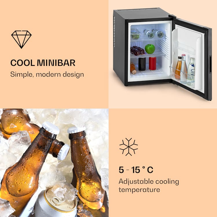 Happy Hour 33 Minibar 33L 5-15°C EEK G 25dB LED light 32 Ltr | Black Grey