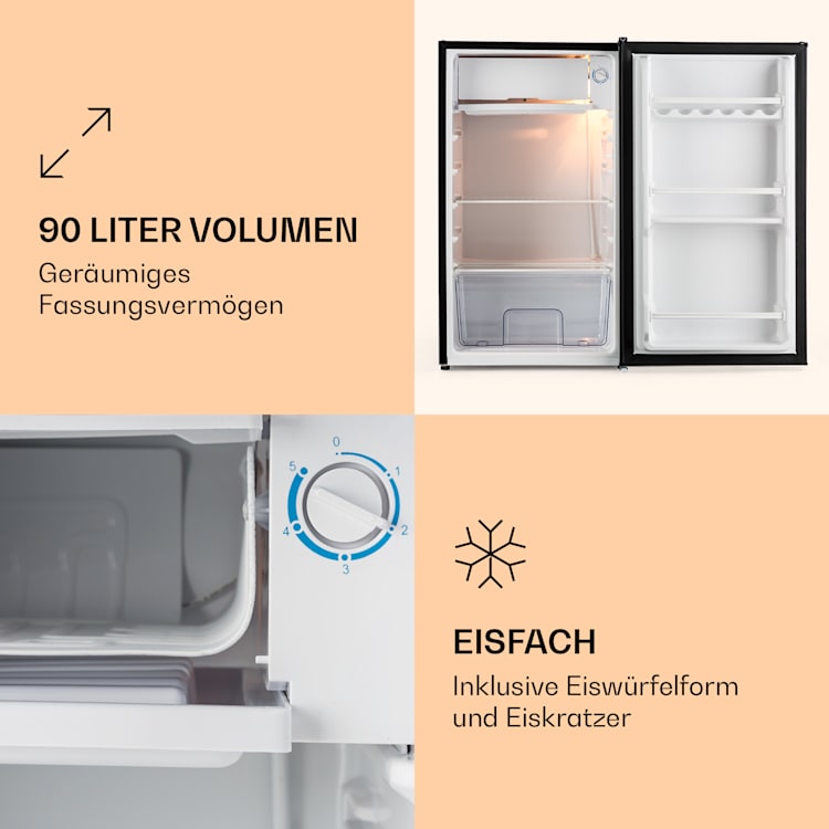 Alleinversorger Kühlschrank 91 Liter 2 Ebenen 5-Stufen-Thermostat Eisfach Schwarz