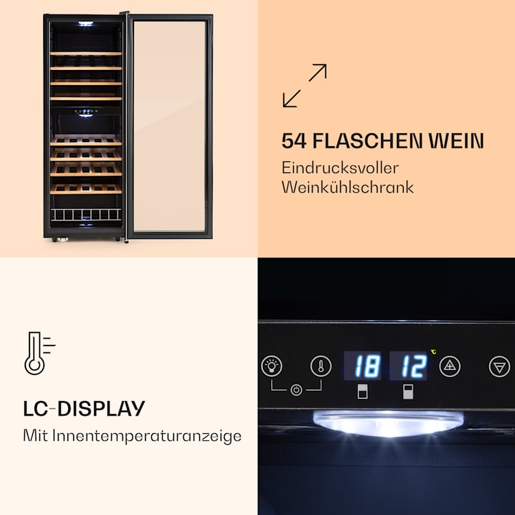 Vinamour 54 Duo Weinkühlschrank 2 Zonen 148 Liter 54 Flaschen Touch-Display 54 Flaschen | 2 Kühlzonen