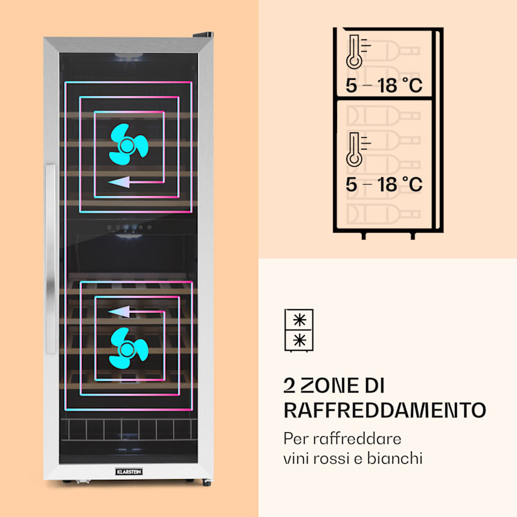 Vinamour 54 Duo - Frigorifero per vini, 2 zone, 148 litri, 54 bottiglie, display touch 54 bottiglie | 2 zone di raffreddamento