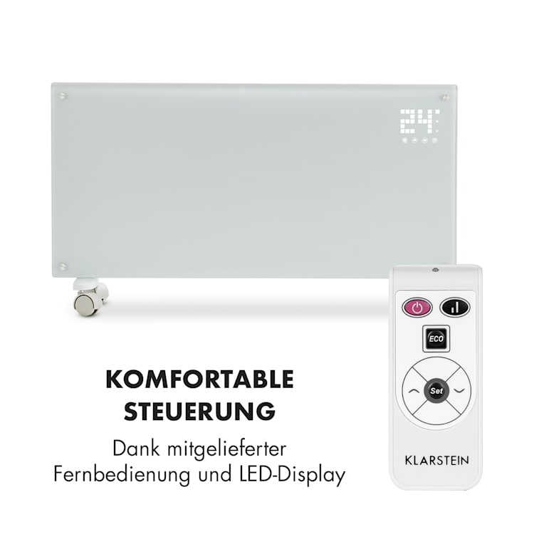 Bornholm Konvektions-Heizgerät | 2 Heizstufen: 1000 / 2000 W | LED-Display | Timer | bis 40 m² | Standgerät / Wandgerät Weiß