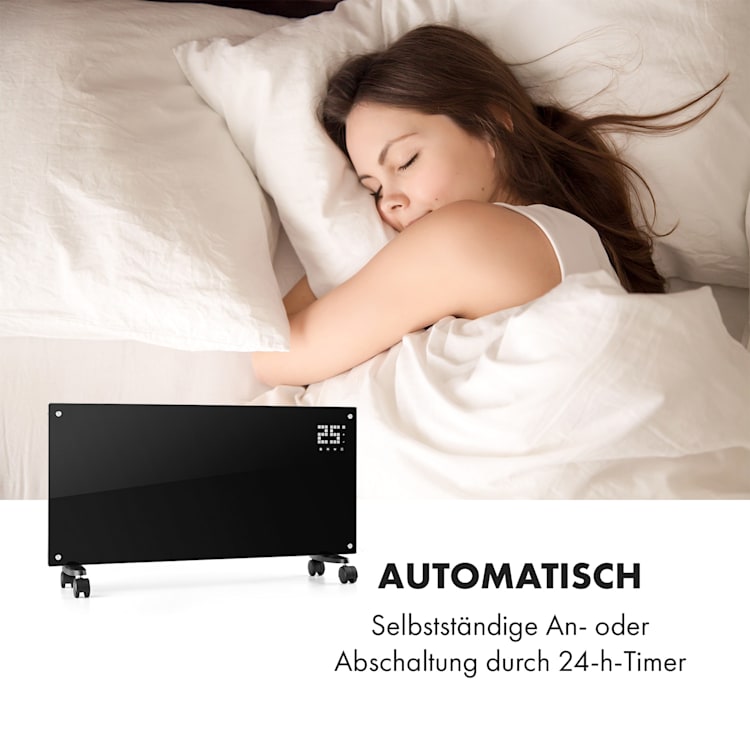 Bornholm Konvektions-Heizgerät | 2 Heizstufen: 1000 / 2000 W | LED-Display | Timer | bis 40 m² | Standgerät / Wandgerät Schwarz
