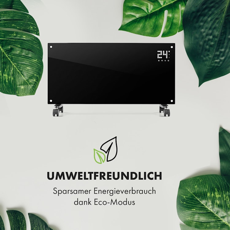 Bornholm Konvektions-Heizgerät | 2 Heizstufen: 1000 / 2000 W | LED-Display | Timer | bis 40 m² | Standgerät / Wandgerät Schwarz