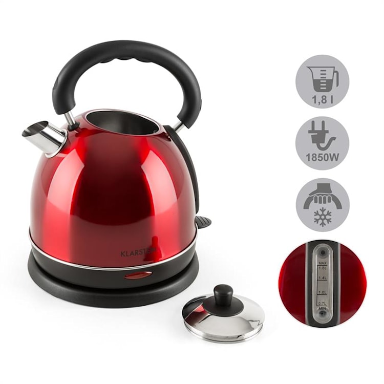 Teatime Hervidor de agua tetera 1850 - 2200 W, 1,8 l acero inoxidable rojo rubí Rojo