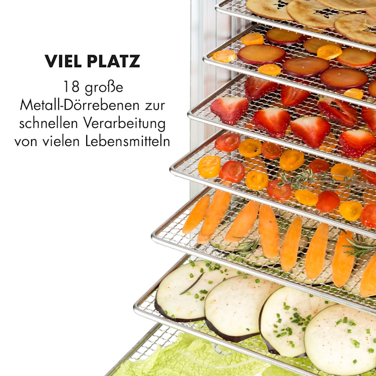 Fruit Jerky 18 - Essiccatore, 1000W, 30-70 °C, 18 ripiani, timer, schermo LCD 18 scomparti