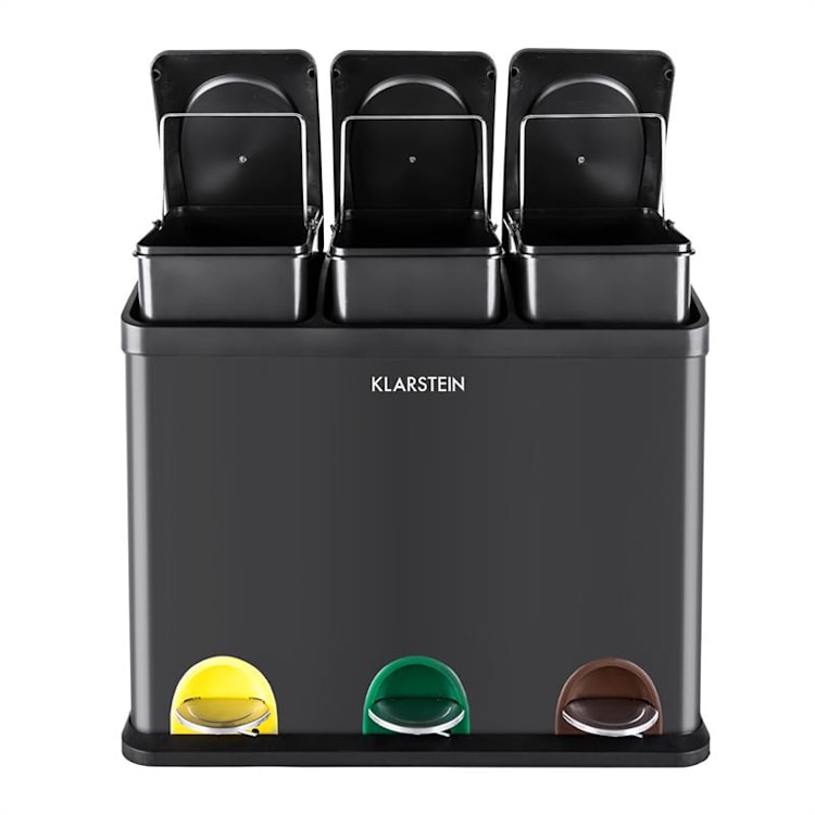 Ökosystem Mülleimer Treteimer Mülltrenner 45L (3x15 L) schwarz Schwarz