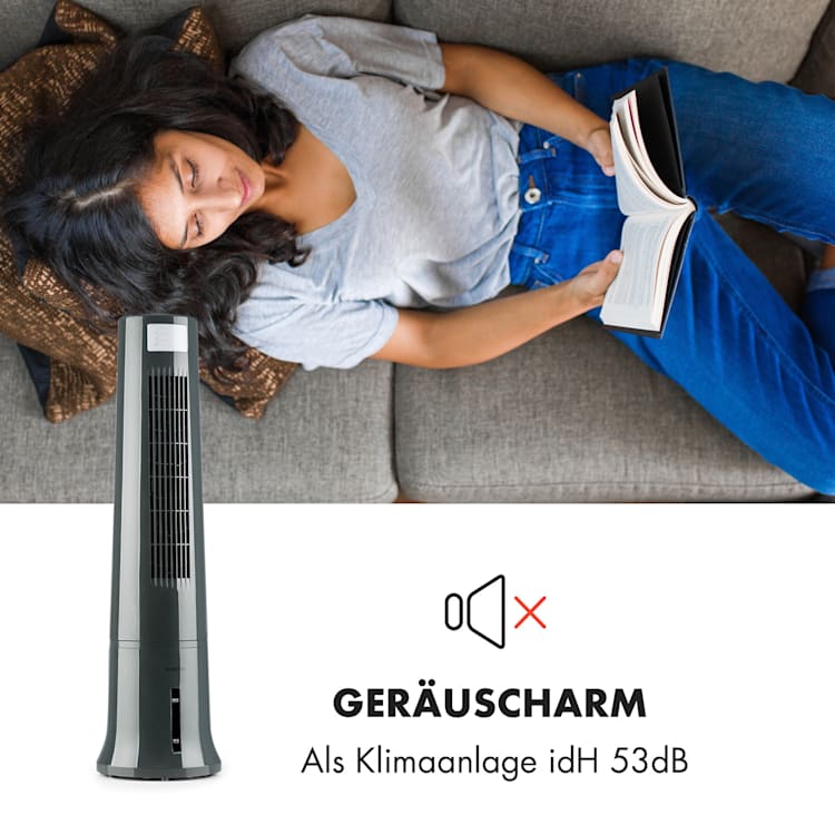 Highrise 3-in-1-Luftkühler Ventilator Luftbefeuchter 530 m³/h | 35 Watt | 2,5 Liter | 3 Geschwindigkeiten | Oszillation | Touch | Timer | Fernbedienung | mobil Grau