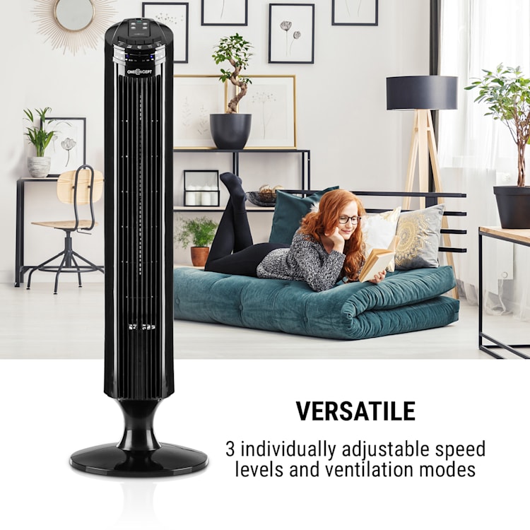 Entilator stand 50W 45 ° temporizator, oscilație, stativ, telecomanda, negru Negru