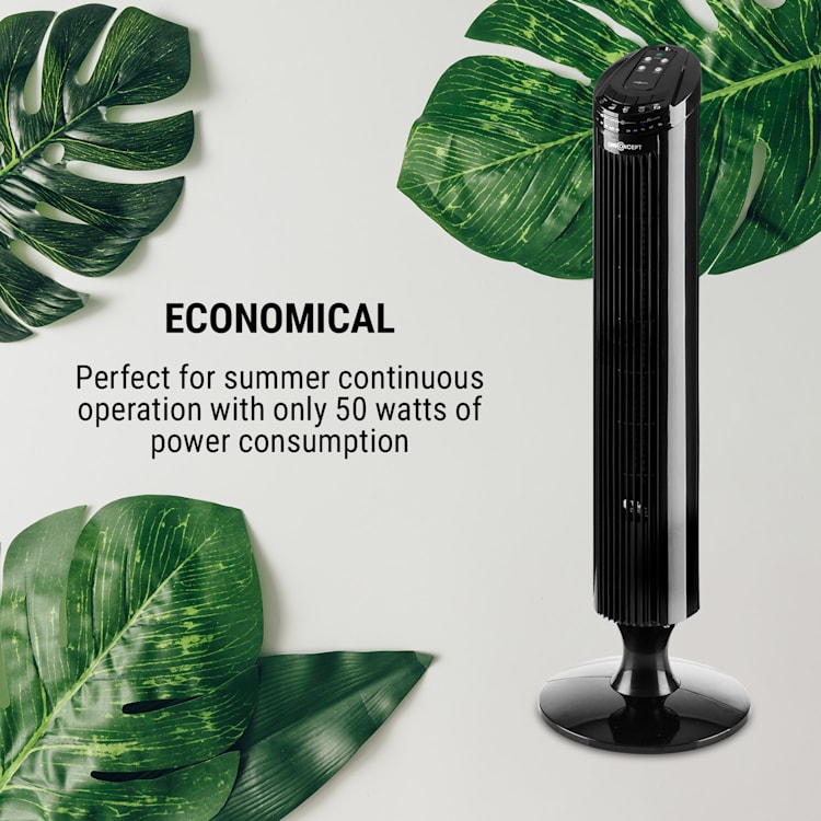 Entilator stand 50W 45 ° temporizator, oscilație, stativ, telecomanda, negru Negru