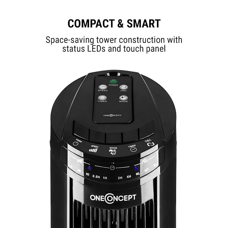 Entilator stand 50W 45 ° temporizator, oscilație, stativ, telecomanda, negru Negru