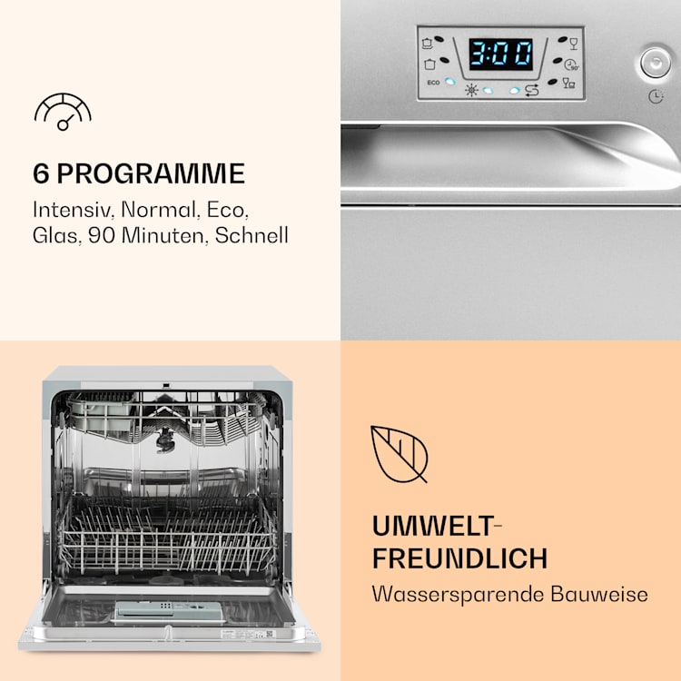 Amazonia 8 - Lavastoviglie, 1620 Watt, per 8 coperti, 49 dB, Aquastop Argento