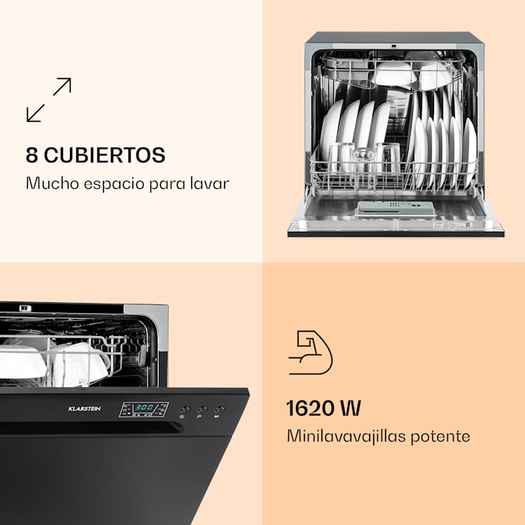 Lavavajillas Amazonia 8 1620 W para 8 cubiertos 49 dB Aquastop Negro