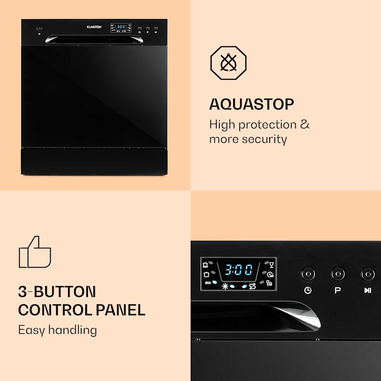 Máquina de lavar loiça Amazonia 8 1620 Watt para 8 serviços de loiça padrão 49 dB Aquastop Preto