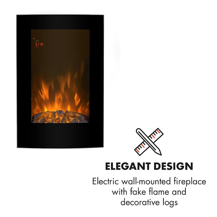 Lausanne Vertical Cheminée électrique 1000 ou 2000 watts Verre Télécommande Variateur d'intensité Noir