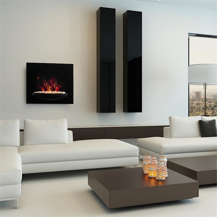 Feuerschale, elektrický krb, 1800 W, nástenný, ilúzia plameňov, dekoračné kamene, čierny
