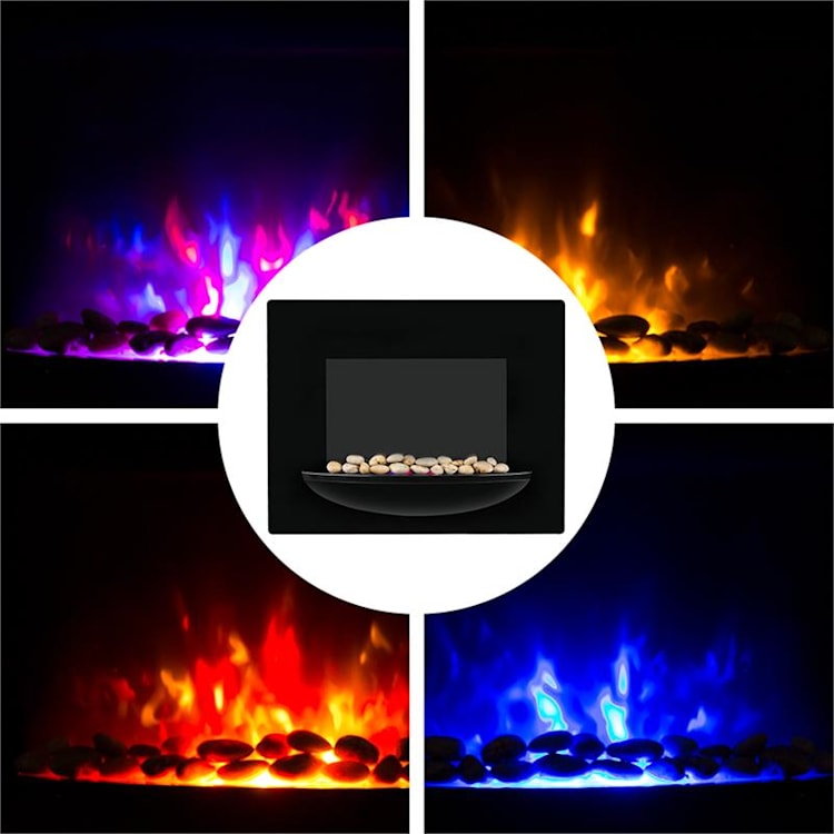 Fire bowl electric wall fireplace 1800W flame illusion decorative stones