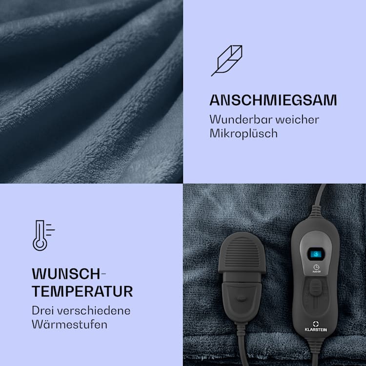 Dr. Watson XL Heizdecke 120 W 3 Temperaturstufen 180 x 130 cm Bedienteil Grau | XL