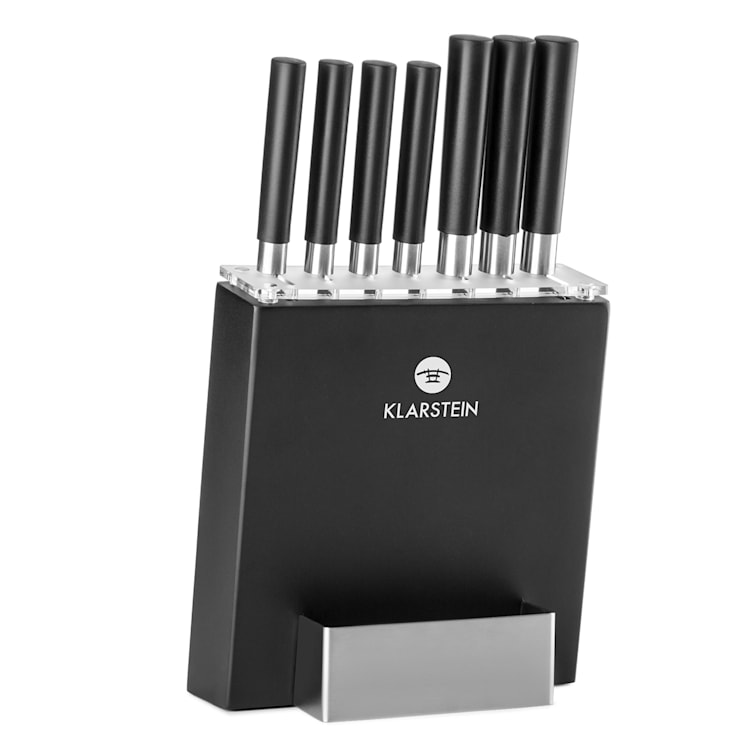 Kitano 8 pcs. Set de couteaux avec bloc 7 couteaux acier élégant bloc en bois Noir