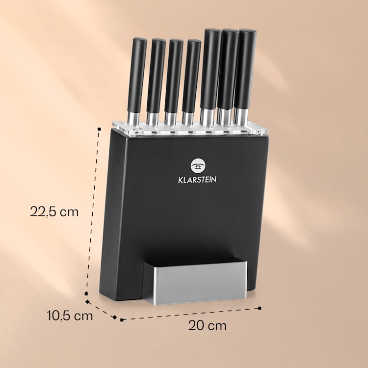 Kitano 8 pcs. Set de couteaux avec bloc 7 couteaux acier élégant bloc en bois Noir