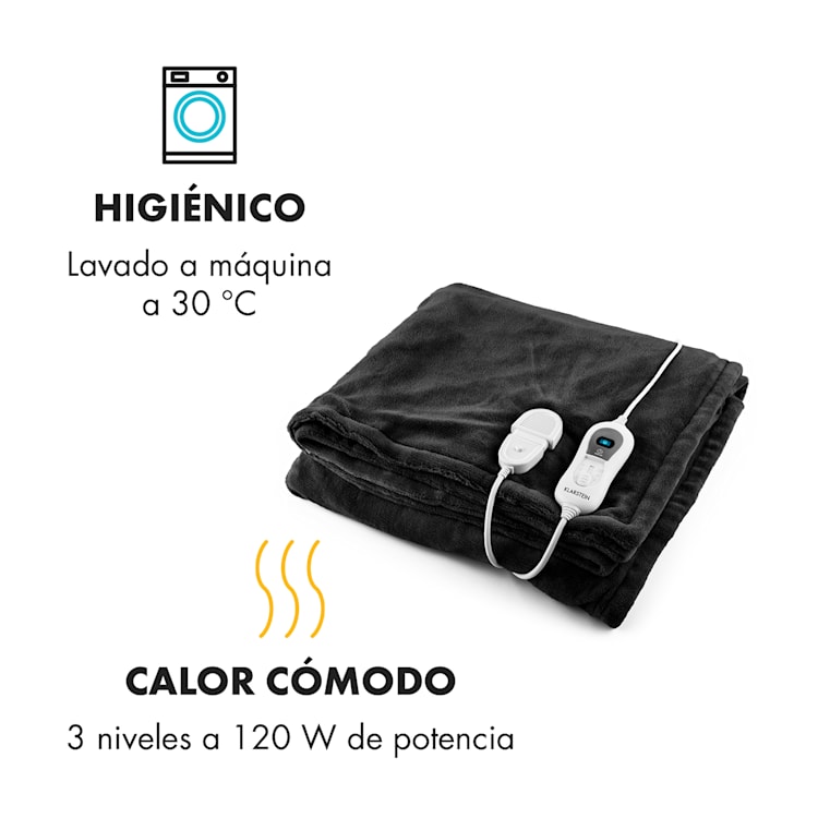 Dr. Watson XL Manta eléctrica 120 W lavable 180x130cm micro fibra negra Negro | XL