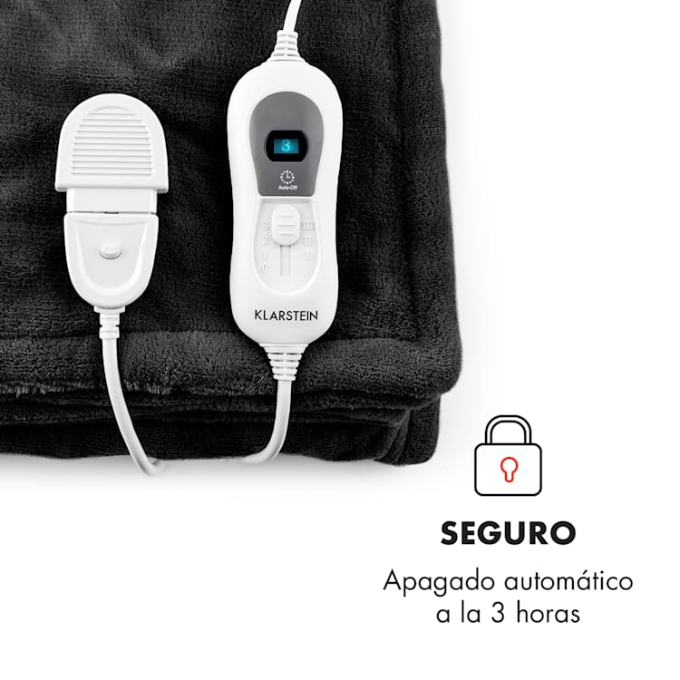 Dr. Watson XL Manta eléctrica 120 W lavable 180x130cm micro fibra negra Negro | XL