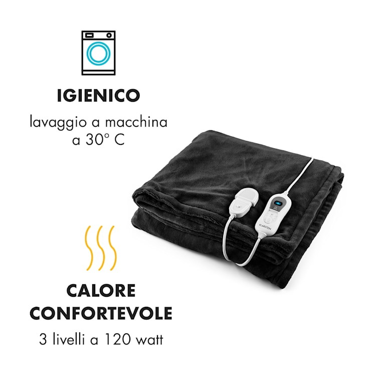 Dr. Watson XL Coperta Elettrica 120W Lavabile 180x130 Velluto Nero Nero | XL