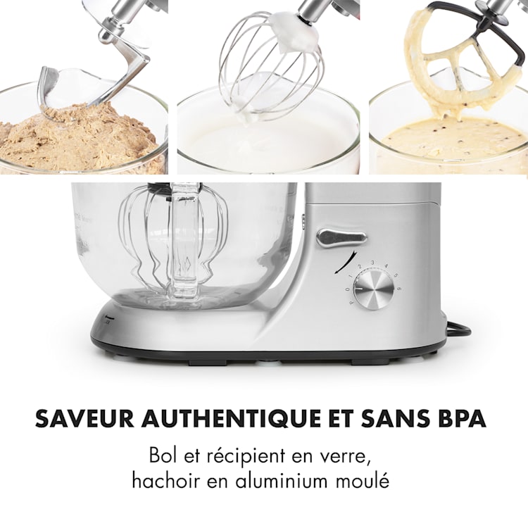 Bella Argentea 2G Robot de cuisine 1200W bol en verre 2,5/5 l - argent Argent