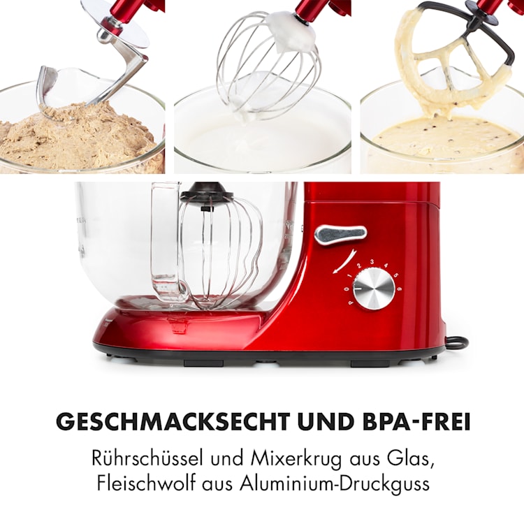 Lucia Rossa 2G Küchenmaschine Mixer Fleischwolf 1300W BPA-frei Rot