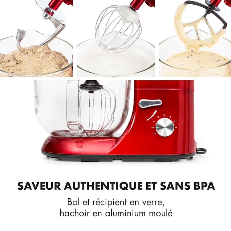 Lucia Rossa 2G keukenmachine mixer vleesmolen 1300W zonder BPA Rood