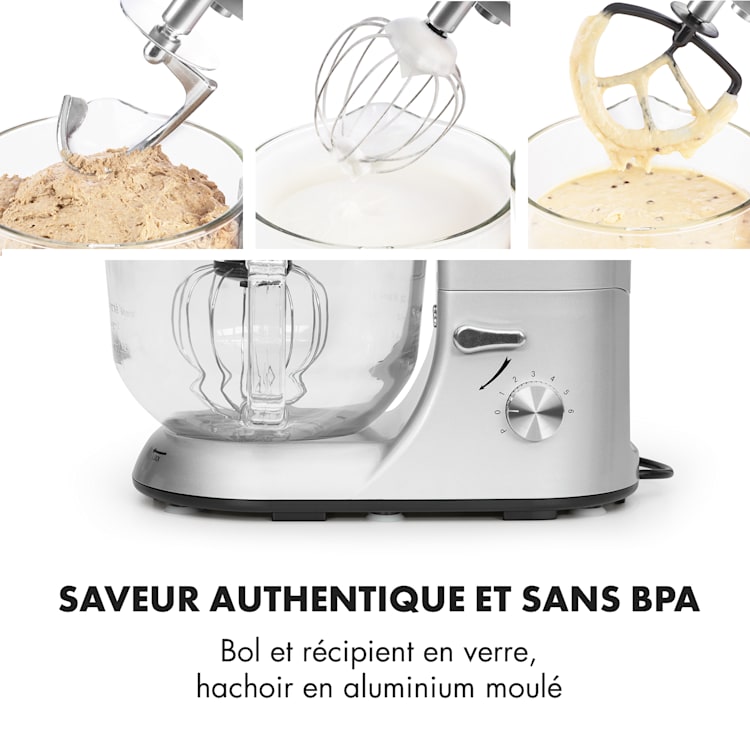 Lucia Argentea 2G keukenmachine mixer vleesmolen 1300W zonder BPA Zilver